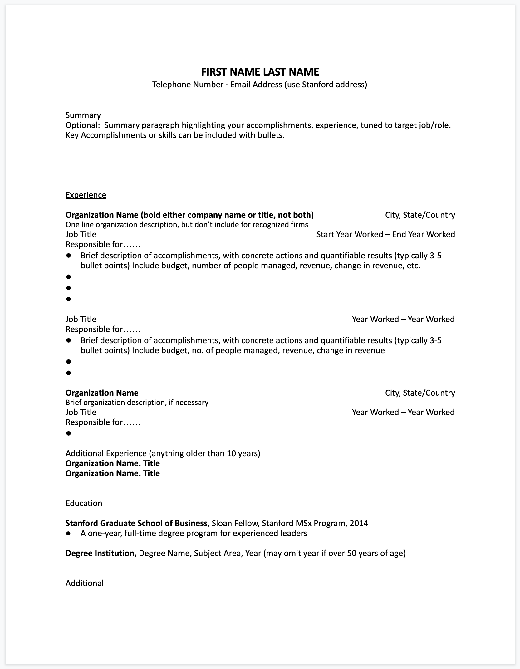 harvard business school resume template download